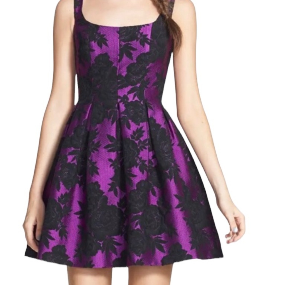 Sleeveless Purple Floral Fit-and-Flare Dress